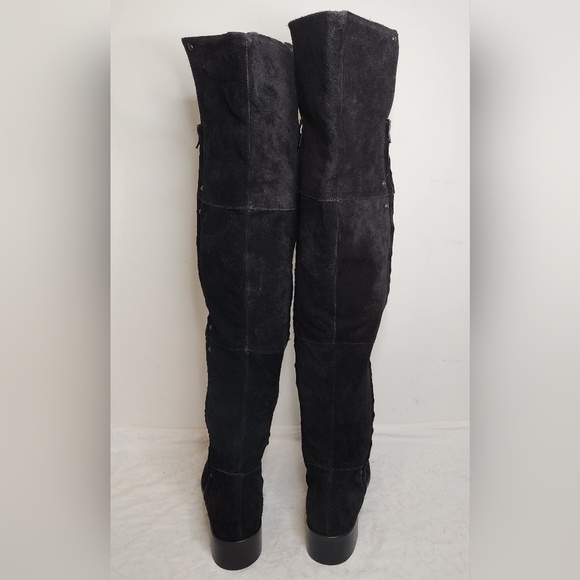 Black Suede Leather Knee High Boots - Picture 13 of 16